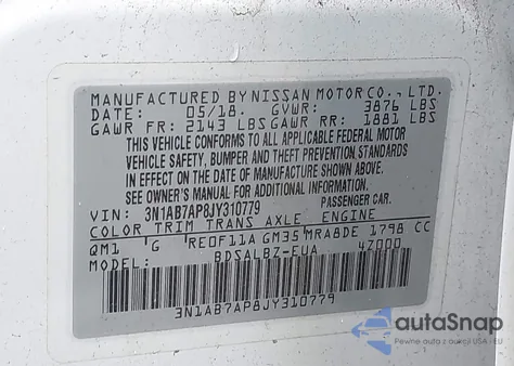 2018 Nissan Sentra S from USA, damaged, VIN 3N1AB7AP8JY310779